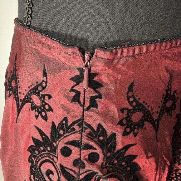 Vintage MSK Floral Velvet Flocked Skirt Black On Burgundy Whimsigoth Y2K - Picture 4 of 9
